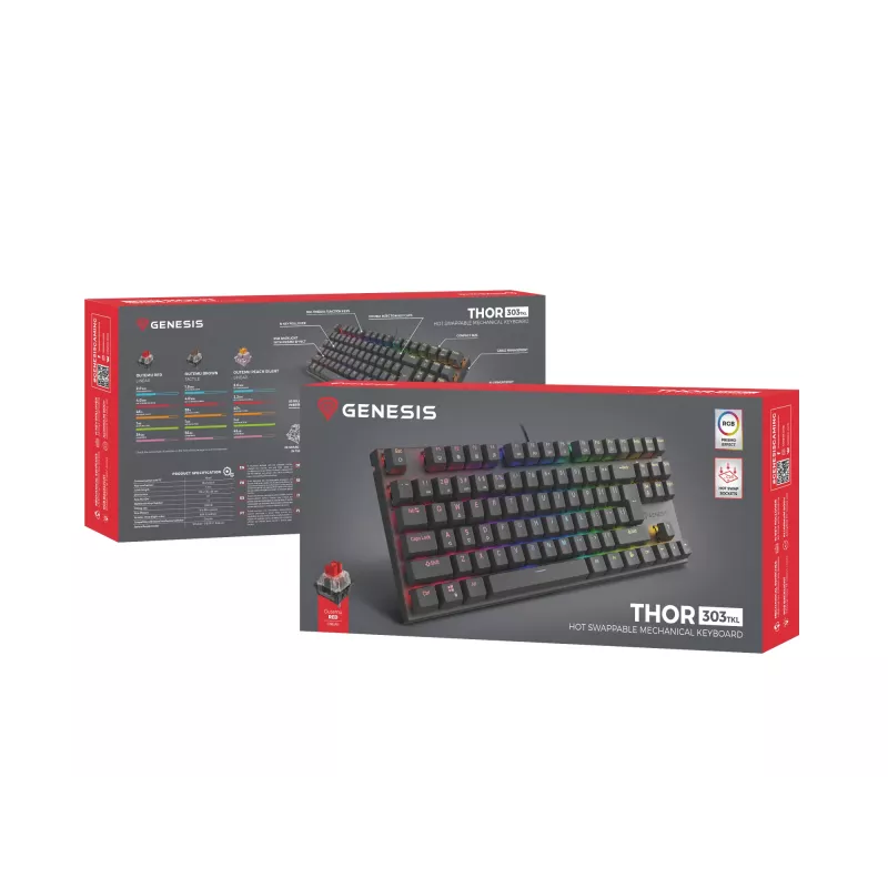 GENESIS Thor 303 TKL klaviatuur mängimiseks USB QWERTY Must RGB LED