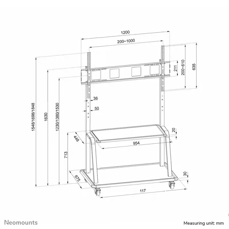 Neomounts NS-M4000Must telerikäru 60–105 tolli, must, fikseeritud põrandaalus, teras, 150 kg, 152,4 cm (60 tolli), 2,67 m (105 tolli)