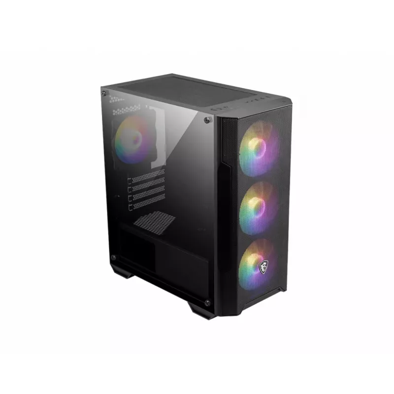 Arvuti korpus MSI MAG FORGE M100A Micro Tower Must karastatud klaasiga, 3x120mm esiventilaatorid, RGB, microATX/Mini‑ITX