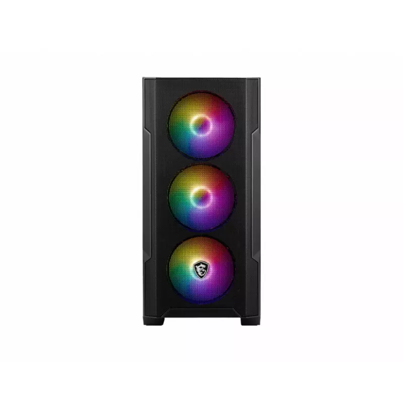 Arvuti korpus MSI MAG FORGE M100A Micro Tower Must karastatud klaasiga, 3x120mm esiventilaatorid, RGB, microATX/Mini‑ITX