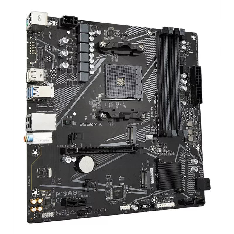 GIGABYTE B550M K emaplaat - AMD Ryzen 5000 protsessorid, kuni 4733MHz DDR4, 1xPCIe 4.0 + 1xPCIe 3.0 M.2, 1GbE LAN, USB 3.2 Gen 1