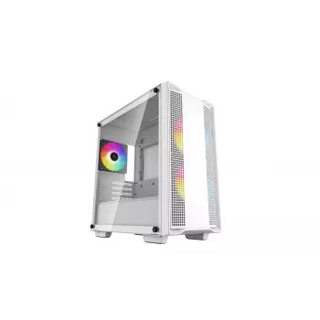 Arvuti korpus DeepCool CC360 WH ARGB Mini Tower Valge — Micro‑ATX/Mini‑ITX, karastatud klaas, 2x 3,5 tolli + 3x 2,5 tolli, 2x eesmine 120 mm ventilaator