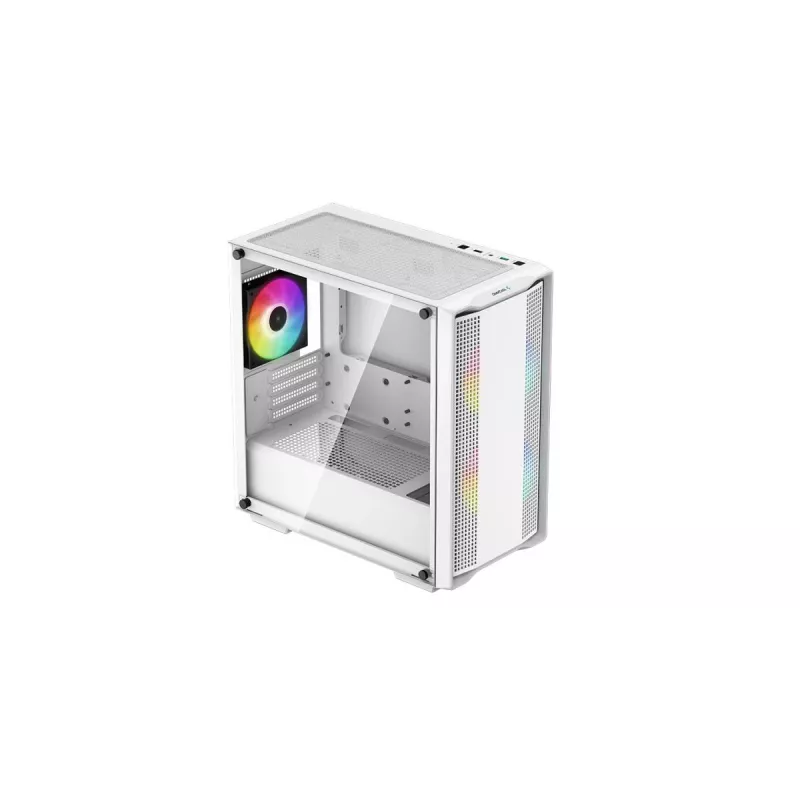Arvuti korpus DeepCool CC360 WH ARGB Mini Tower Valge — Micro‑ATX/Mini‑ITX, karastatud klaas, 2x 3,5 tolli + 3x 2,5 tolli, 2x eesmine 120 mm ventilaator
