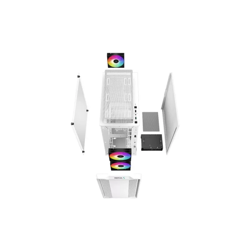 Arvuti korpus DeepCool CC360 WH ARGB Mini Tower Valge — Micro‑ATX/Mini‑ITX, karastatud klaas, 2x 3,5 tolli + 3x 2,5 tolli, 2x eesmine 120 mm ventilaator