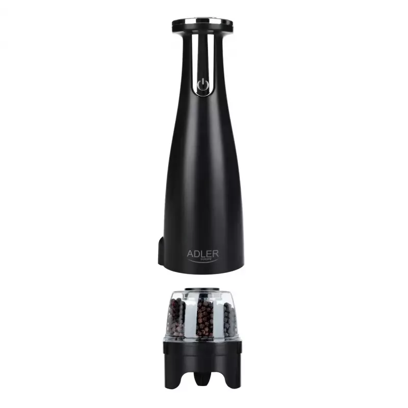 Soola- ja pipraveski komplekt Adler AD 4449B — roostevaba teras/must, 150 ml mahutavus, liitiumaku, 80×80×263 mm