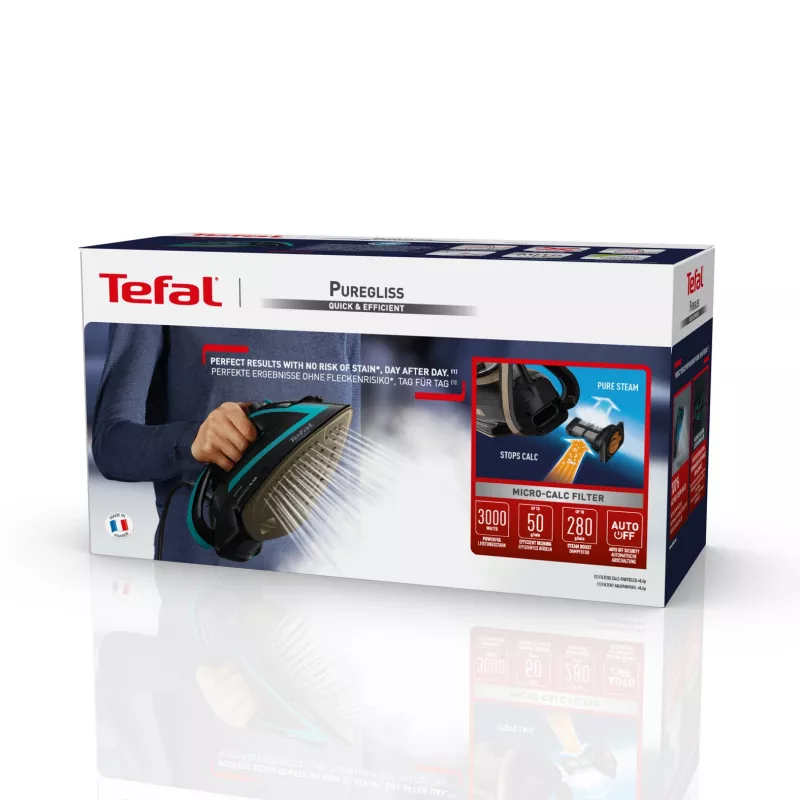 Tefal Puregliss FV8066 Dry & Steam triikraud Durilium AirGlide Autoclean tallaga 3000 W Must, Sinine