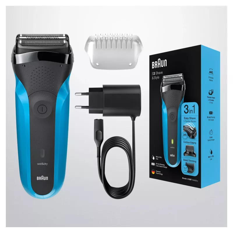 Braun Series 3 310BT elektriline pardel - märg ja kuiv fooliumpardel koos habemetrimmeri lisaseadmetega