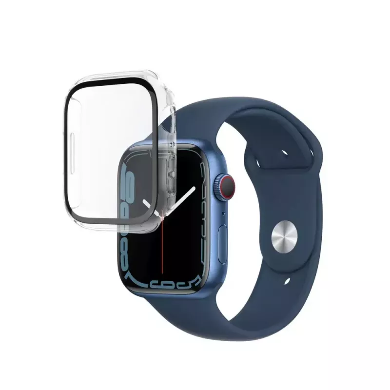 FIXED ekraanikaitse Apple Watch 45mm Series 8 jaoks — polükarbonaadist läbipaistev täisraamiga kaitse