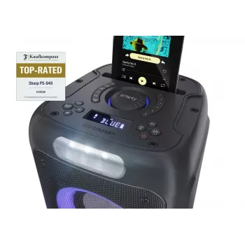 Peokõlar Sharp PS-949 — 2.1 kanalit, 132 W PMPO, 8-tolline bassikõlar, Bluetooth A2DP/AVRCP, juhtmega ja juhtmevaba, must, plastkorpus