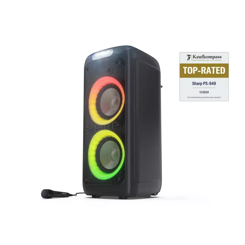 Peokõlar Sharp PS-949 — 2.1 kanalit, 132 W PMPO, 8-tolline bassikõlar, Bluetooth A2DP/AVRCP, juhtmega ja juhtmevaba, must, plastkorpus