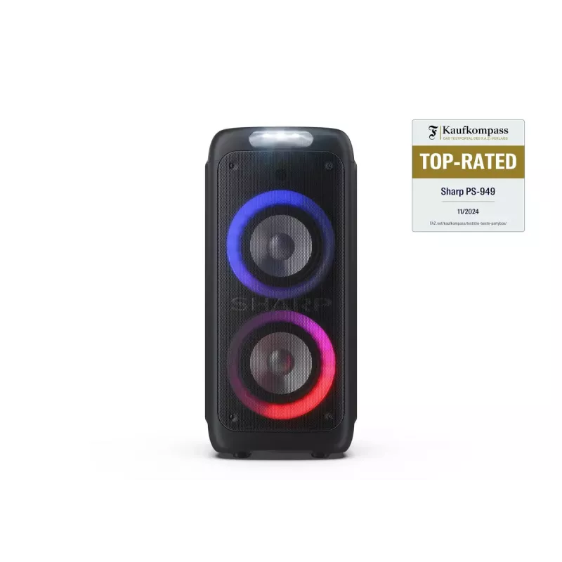 Peokõlar Sharp PS-949 — 2.1 kanalit, 132 W PMPO, 8-tolline bassikõlar, Bluetooth A2DP/AVRCP, juhtmega ja juhtmevaba, must, plastkorpus