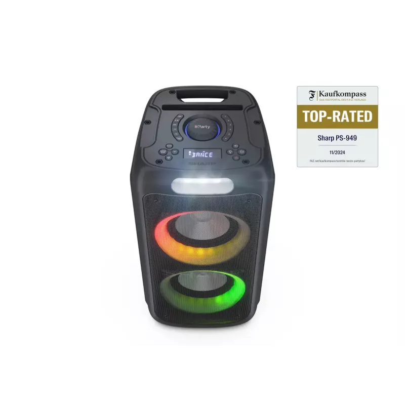 Peokõlar Sharp PS-949 — 2.1 kanalit, 132 W PMPO, 8-tolline bassikõlar, Bluetooth A2DP/AVRCP, juhtmega ja juhtmevaba, must, plastkorpus
