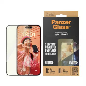PanzerGlass ® EyeCARE™ Ekraanikaitse iPhone 15 | Ultra-Wide Fit koos EasyAligneriga
