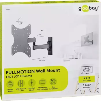 Goobay TV seinakinnitus Basic FULLMOTION (S) 15 kg 23-42 tolli