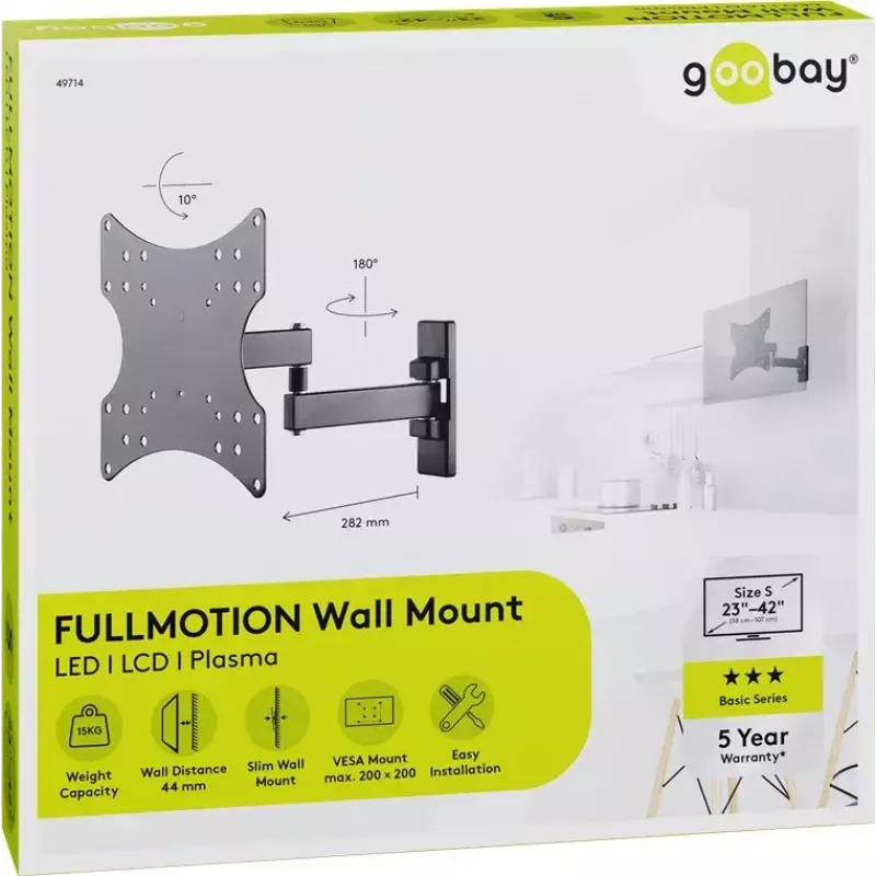 Goobay TV seinakinnitus Basic FULLMOTION (S) 15 kg 23-42 tolli