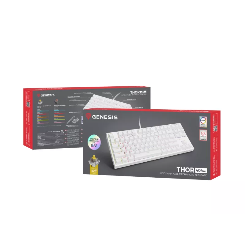 GENESIS Thor 404 TKL klaviatuur Gaming USB QWERTY US International Valge