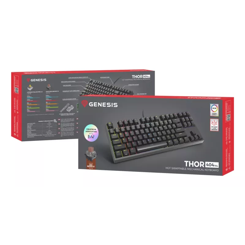 GENESIS Thor 404 TKL klaviatuur Mängimine USB QWERTY US inglise Must
