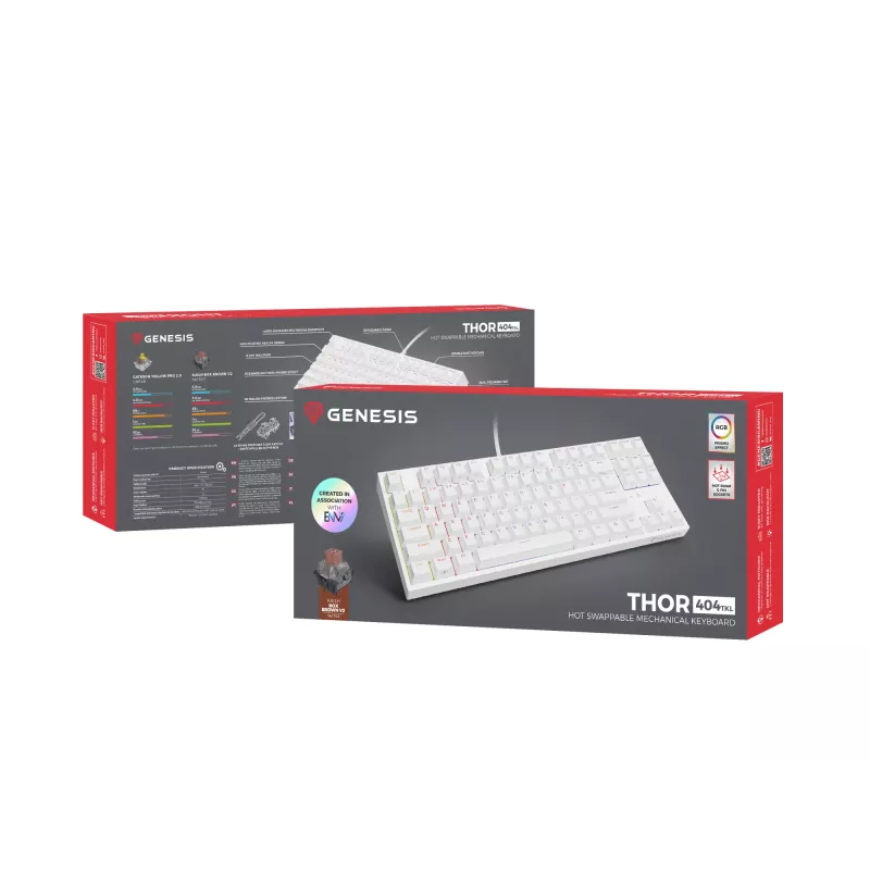 GENESIS Thor 404 TKL klaviatuur mängimiseks USB QWERTY US International Valge