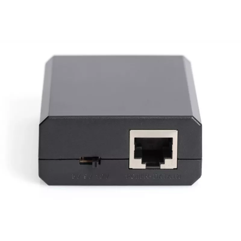DIGITUS Gigabit PoE+ jaotur, 10/100/1000 Mbps, 24 W sisend: 802.3at PoE, väljund: 5V/2A, 9V/2A, 12V/2A, plastkorpus, must