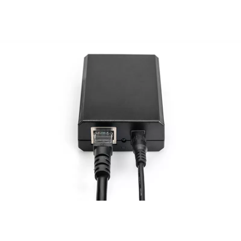 DIGITUS Gigabit PoE+ jaotur, 10/100/1000 Mbps, 24 W sisend: 802.3at PoE, väljund: 5V/2A, 9V/2A, 12V/2A, plastkorpus, must