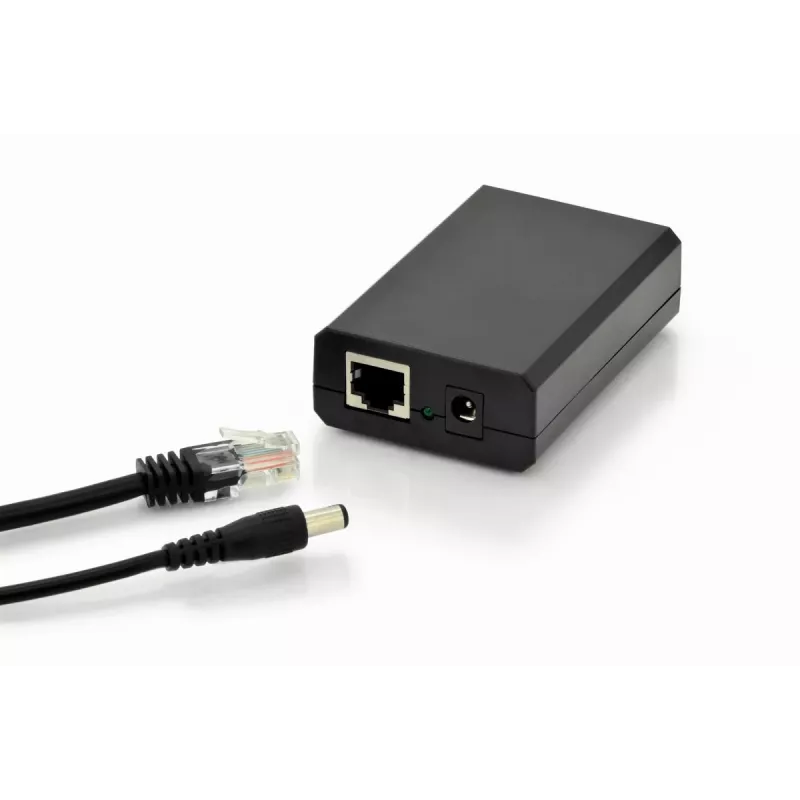 DIGITUS Gigabit PoE+ jaotur, 10/100/1000 Mbps, 24 W sisend: 802.3at PoE, väljund: 5V/2A, 9V/2A, 12V/2A, plastkorpus, must