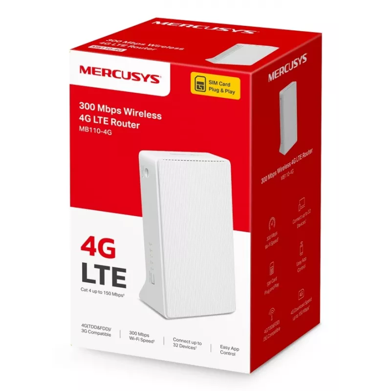 MERCUSYS Mb110-4g traadita ruuter Ethernet ühe ribaga (2,4 GHz) - valge