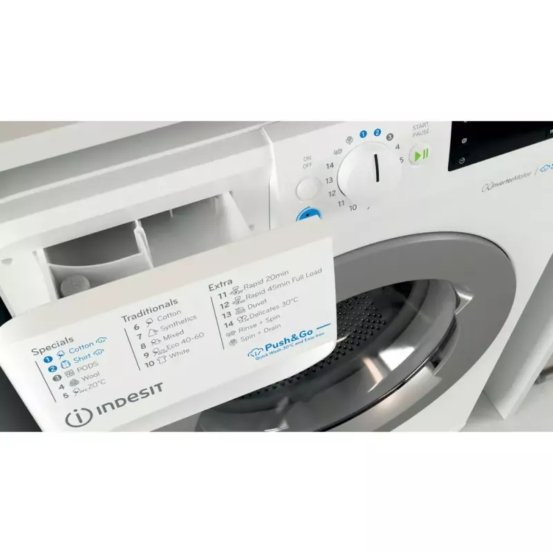 Eestlaetav pesumasin Indesit BWE 91496X WSV EE — 9 kg, 1400 p/min, A energia, valge