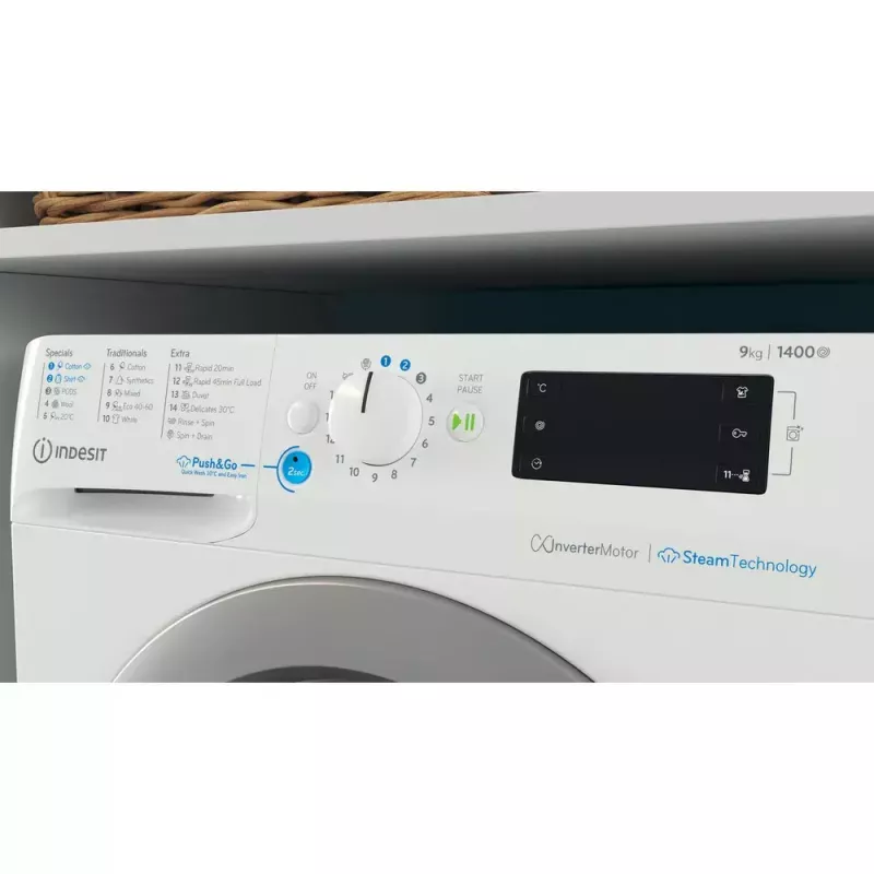 Eestlaetav pesumasin Indesit BWE 91496X WSV EE — 9 kg, 1400 p/min, A energia, valge