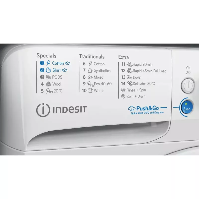 Eestlaetav pesumasin Indesit BWE 91496X WSV EE — 9 kg, 1400 p/min, A energia, valge