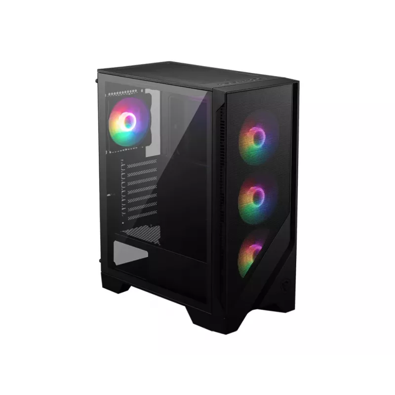 Arvuti korpus MSI MAG FORGE 120A AIRFLOW Midi Tower — must, karastatud klaas, võrk, 3×120 mm esiventilaatorit, 2×120 mm ülemist ventilaatorit, ATX tugi