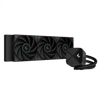 All-in-one vedelikjahuti DeepCool LS720S Zero Dark — 3×120 mm ventilaatorit, 360 mm radiaator, 41 cm torud, 6 W pump, LGA1151/AM4/AM5 tugi, must