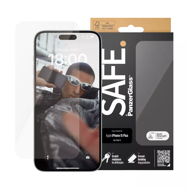 PanzerGlass SAFE. by ® Ekraanikaitse iPhone 15 Plus | Ultra-Wide Fit