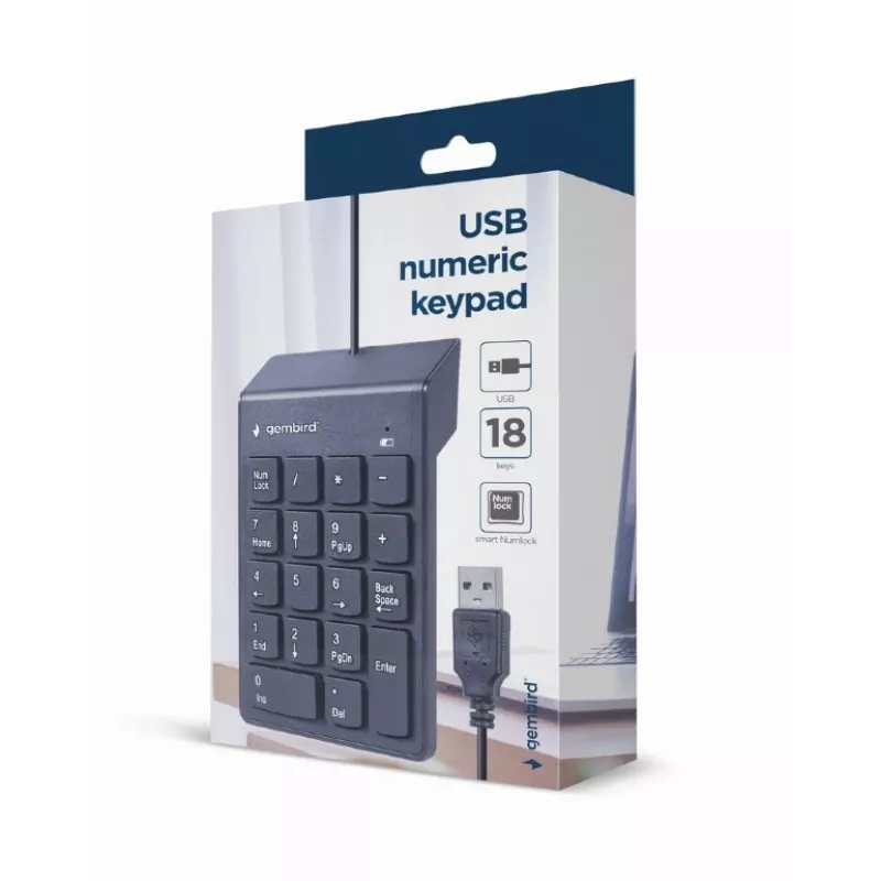 Numbriklaviatuur GEMBIRD KPD-U-03 USB 18 klahviga käärikuna, 1,45 m kaabel, must