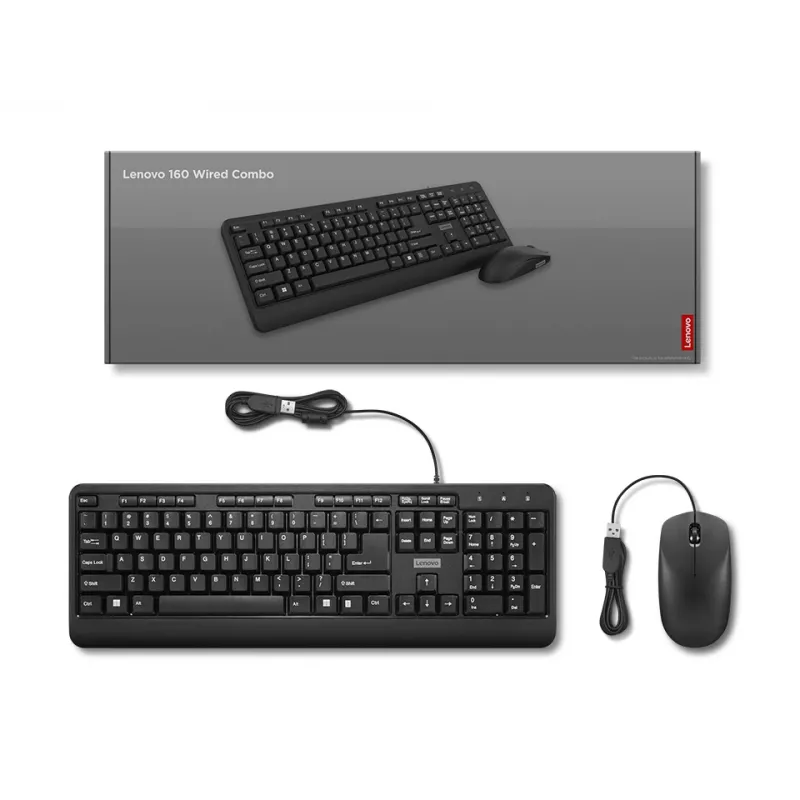 Lenovo 160 klaviatuur, hiir kaasas, kodukontor, USB, USA inglise, must