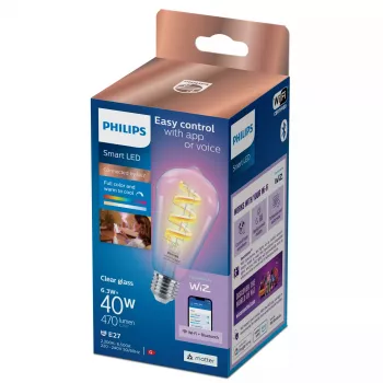 Philips Filament Clear 40 W ST64 E27, nutipirn, Wi-Fi/Bluetooth, läbipaistev, Wi-Fi 4 (802.11n), 802.11b, 802.11g, LED, E27