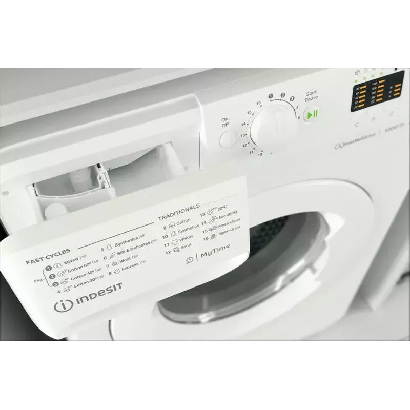 Eestlaetav pesumasin INDESIT MTWSA 61294 W EE, 6 kg, inverter-mootor, energiaklass C