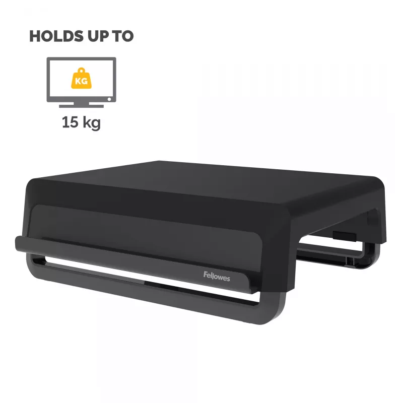 Fellowes arvuti monitori alus kolme kõrguse reguleerimisega - Breyta monitori tõstuk kaablihaldusega - ergonoomiline reguleeritav monitori alus arvutitele - maksimaalne kaal 15 kg - must