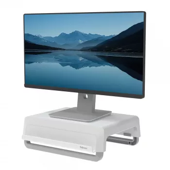 Fellowes arvutimonitori alus 3 kõrguse reguleerimisega - Breyta monitori tõstuk kaablihaldusega - ergonoomiline reguleeritav monitorialus arvutitele - max kaal 15 kg - valge