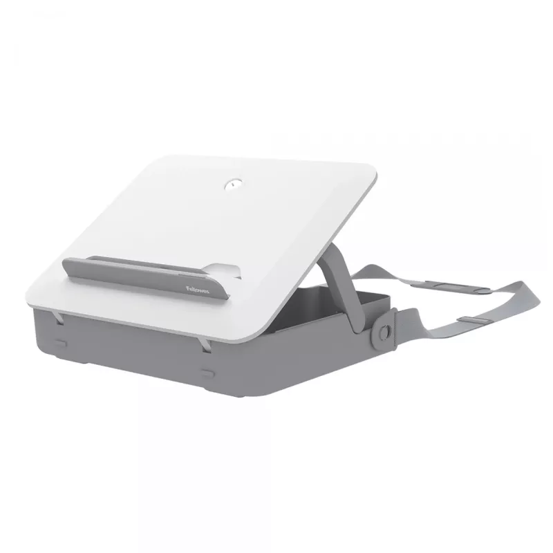 Fellowes sülearvuti kandekott sisseehitatud sülearvutialusega - Breyta lukustatav sülearvuti kandekott hübriidtööks ja sülearvutitele kuni 14 tolli/4KG - Valge