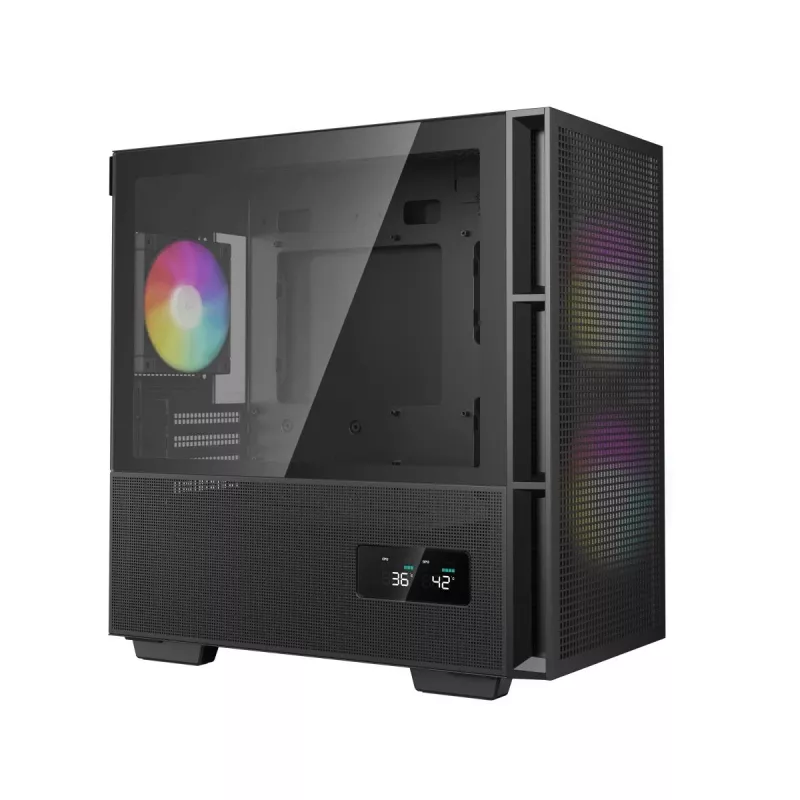 Arvuti korpus DeepCool CH360 DIGITAL Micro Tower, karastatud klaas, microATX/Mini-ITX, ees 2x140mm, sisseehitatud ekraan, USB-C