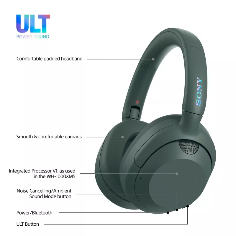 Sony ULT WEAR - Juhtmeta Bluetooth kõrvaklapid ULT POWER SOUND, sügava bassi, mürasummutusega, selge kõnekvaliteediga, kuni 30 tundi aku kestvust, iOS & Android