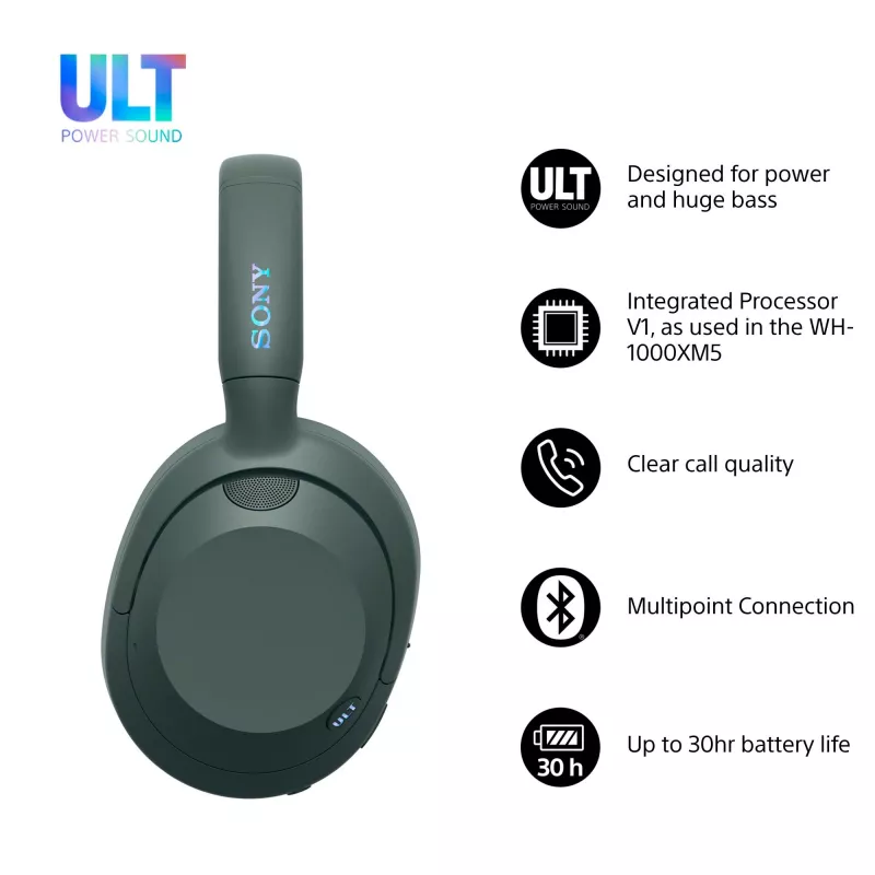Sony ULT WEAR - Juhtmeta Bluetooth kõrvaklapid ULT POWER SOUND, sügava bassi, mürasummutusega, selge kõnekvaliteediga, kuni 30 tundi aku kestvust, iOS & Android