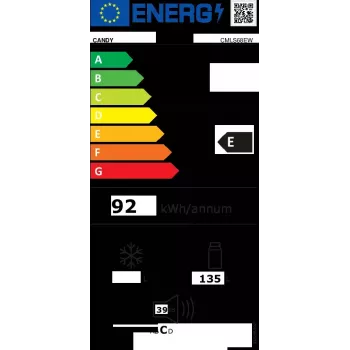 Sisseehitatud külmik CANDY CMLS68EW — 135 L neto, staatiline jahutus, pöördregulaator, parempoolne uks, 39 dB, energiaklass E