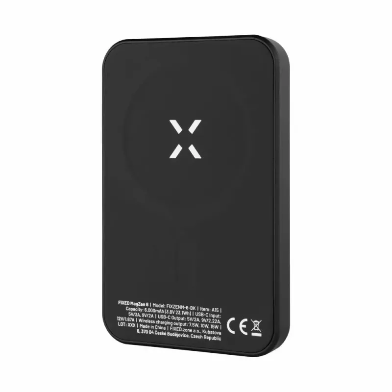 Kaasaskantav akupank FIXED MagZen 6000 mAh — must, USB-väljund nutitelefonidele ja tahvelarvutitele