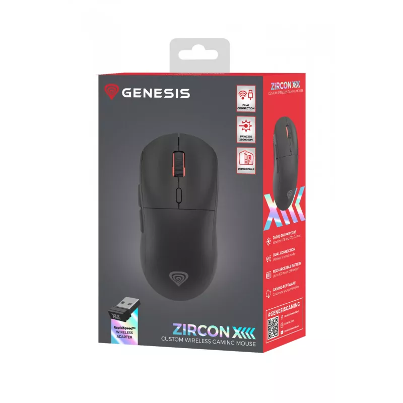 GENESIS Zircon XIII hiir Gaming Kahekäeline RF Juhtmevaba + USB Type-C Optiline 26000 DPI