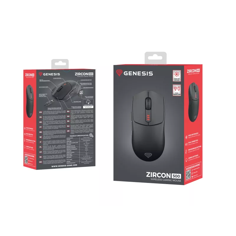 GENESIS Zircon 500 hiir Gaming Paremakäeline RF Juhtmevaba + Bluetooth + USB Type-C Optiline 10000 DPI