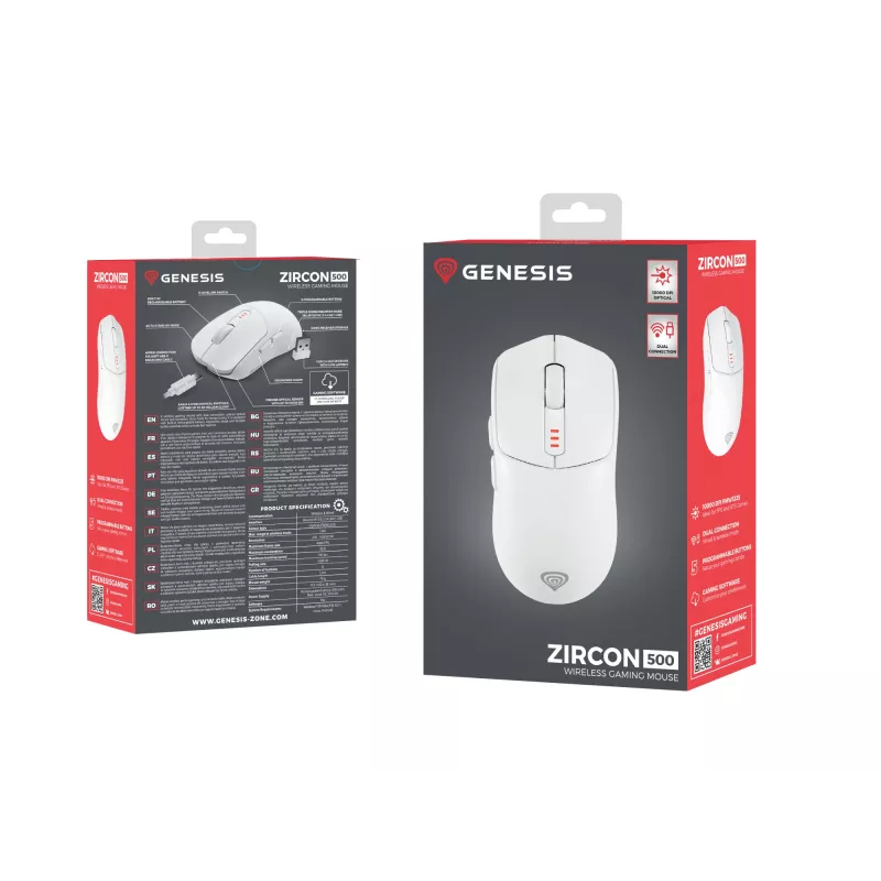 GENESIS Zircon 500 hiir Gaming Paremakäeline RF Juhtmevaba + Bluetooth + USB Type-C Optiline 10000 DPI