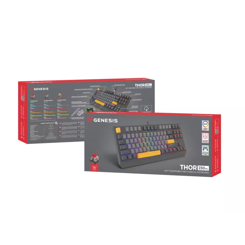 GENESIS Thor 230 TKL klaviatuur Gaming USB + RF Wireless + Bluetooth QWERTY Must, Hall, Oranž