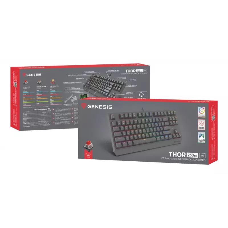 GENESIS Thor 230 TKL Lite klaviatuur Mängimine USB QWERTY Inglise Must