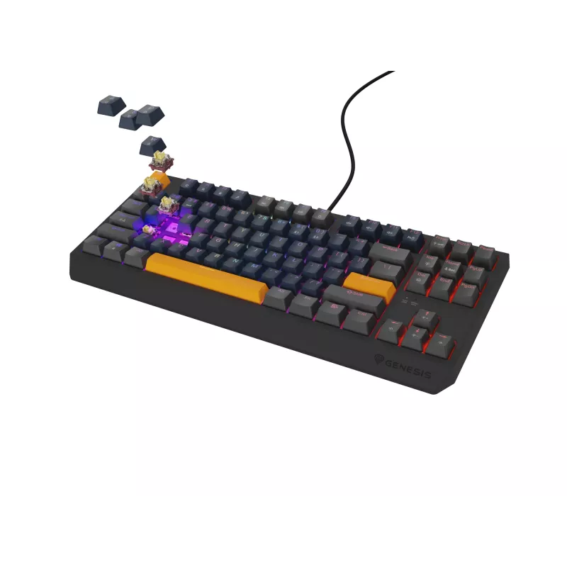 GENESIS THOR 230 TKL klaviatuur Mängu USB + RF Juhtmevaba + Bluetooth QWERTY Must, Sinine, Hall, Oranž